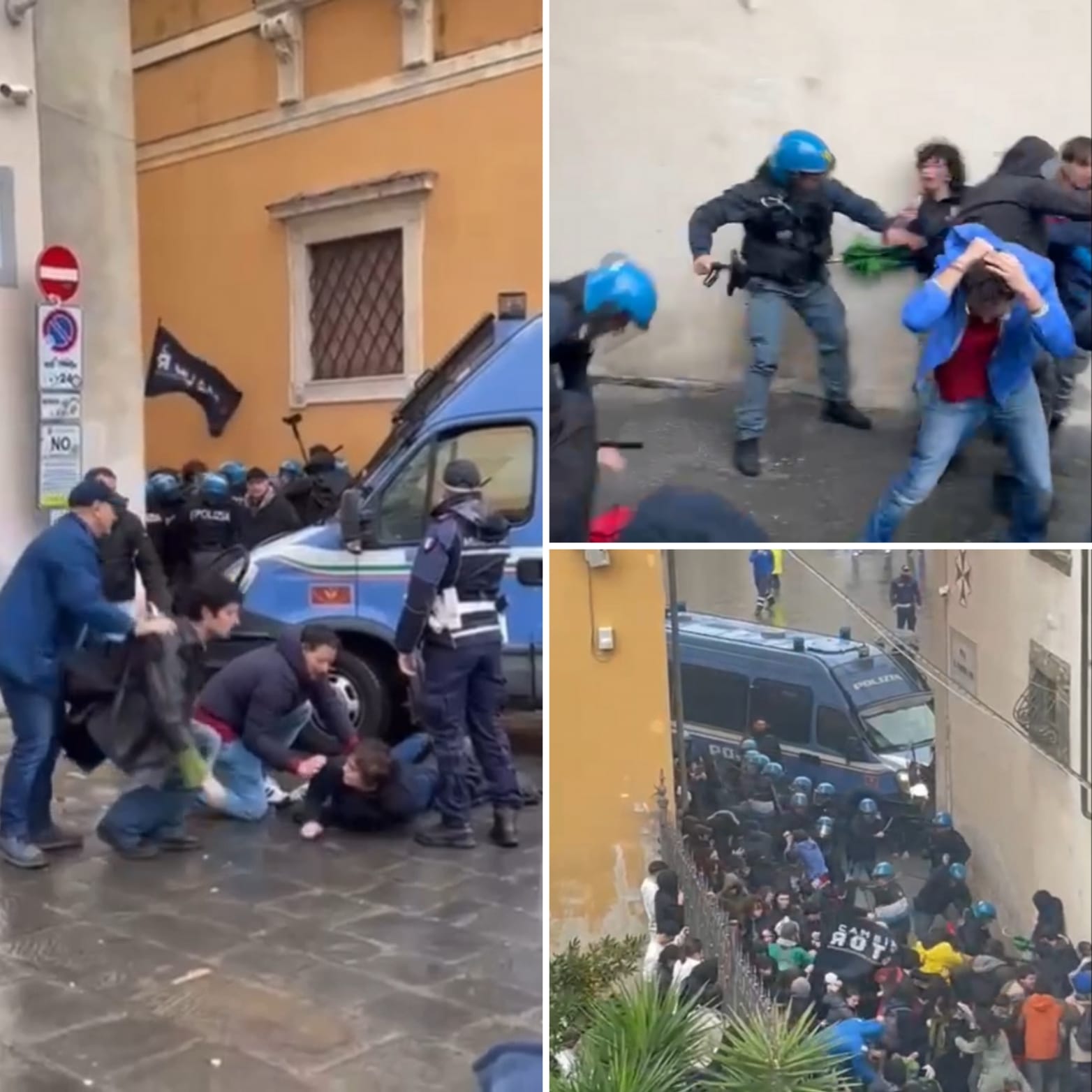 Carica della Polizia sul corteo degli studenti a Pisa